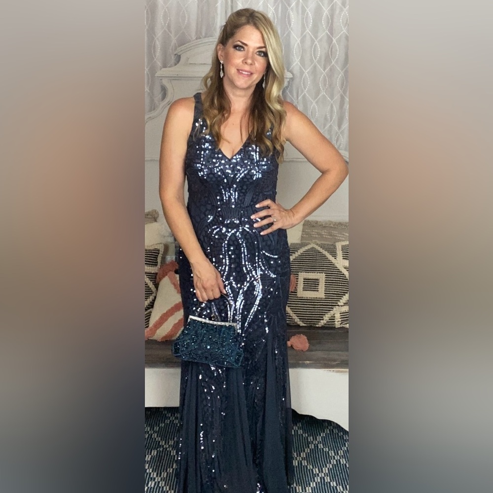 Night Way Collections Navy Sequin Gown and bag
